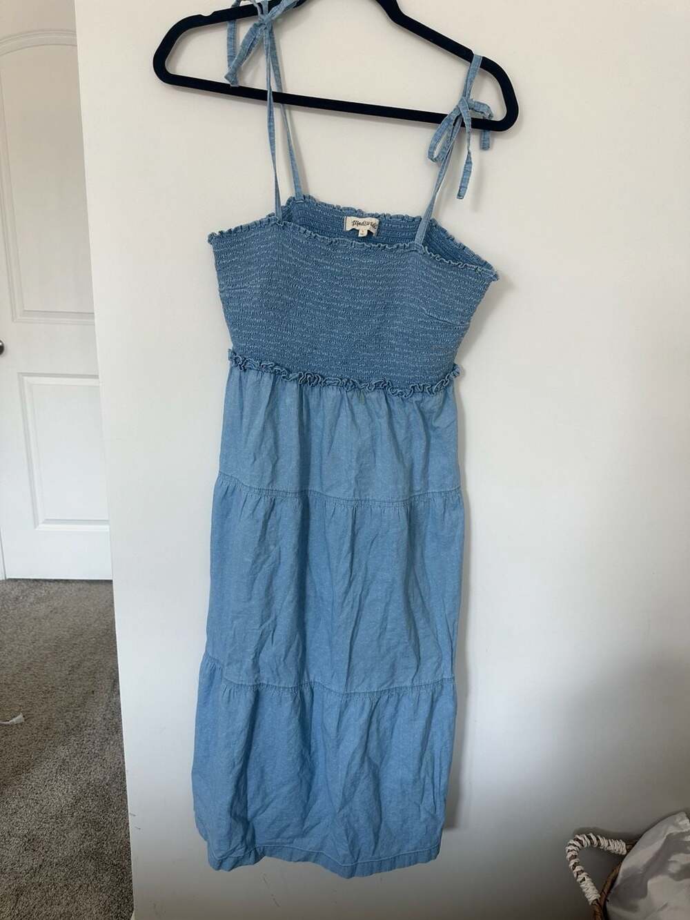 Madewell Smocked Chambray Tiered Midi Dress